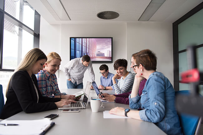 meeting room with interactive display