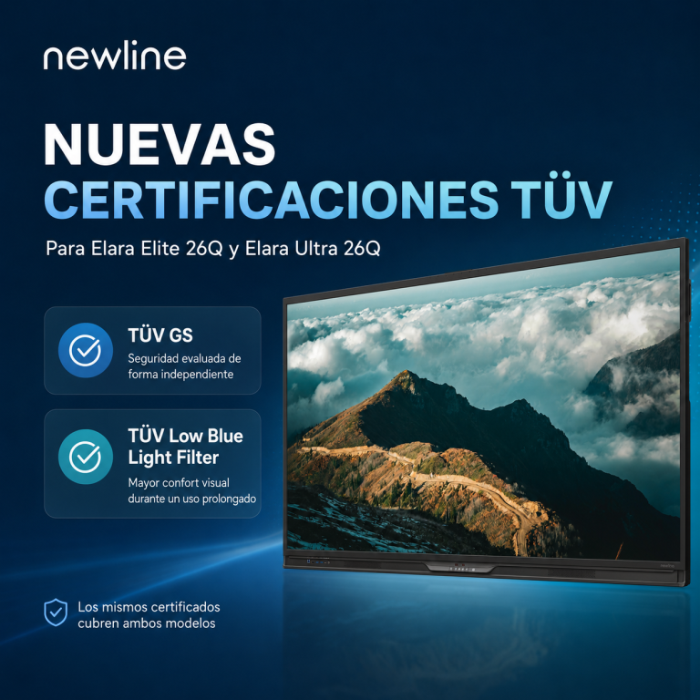Lee más sobre el artículo Newline obtiene las certificaciones TÜV GS y TÜV Low Blue Light Filter para Elara Elite 26Q y Elara Ultra 26Q